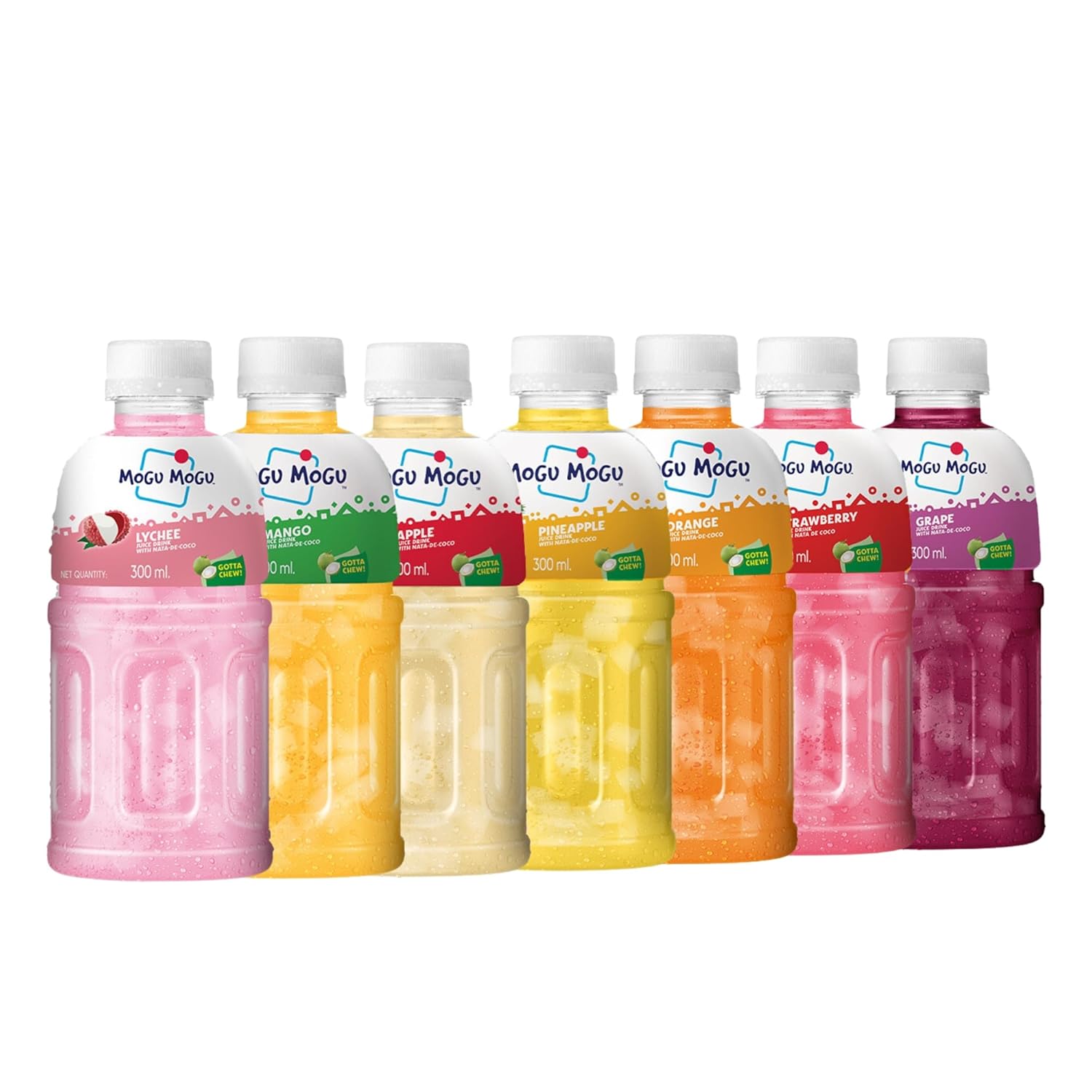 Mogu Mogu Multi Flavour Mix Fruit Juice with 25% NATA De Coco 2100ml (Pack of 7) (300mlX7)
