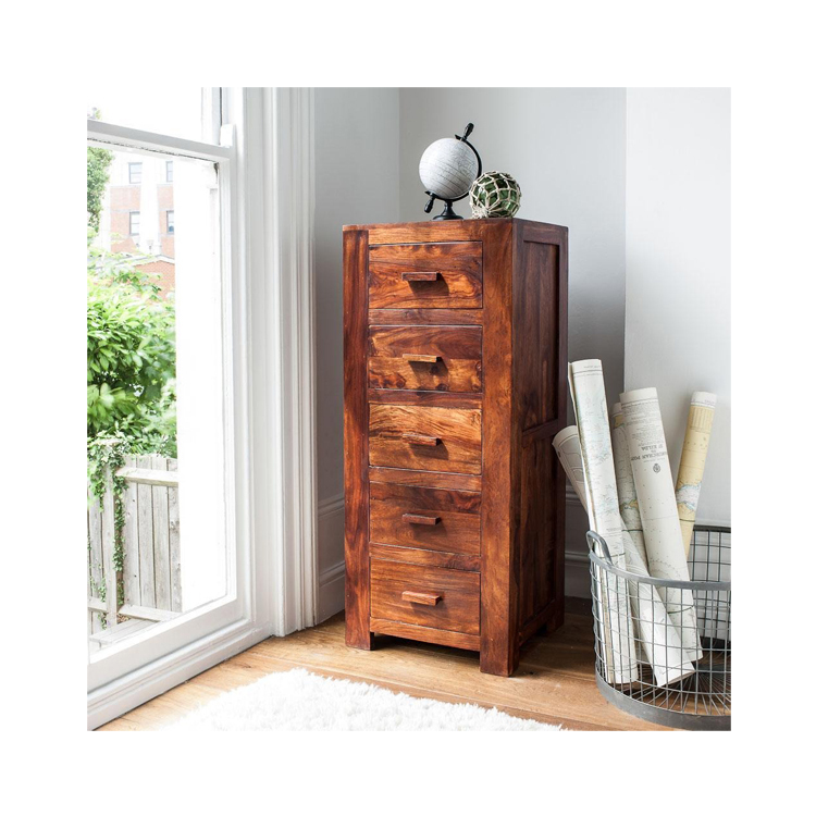 Premium Quality Hot Selling Contemporary Style Wholesale Solid Sheesham Wood 5 Drawers Bedroom Chest of Drawers Cabinet