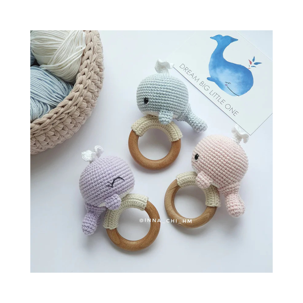 Amigurumi Whale Toy Baby Rattle Toy For First Birthday Gift, Baby Boy Toy For New Parent Gift, Crochet Toy Handmade