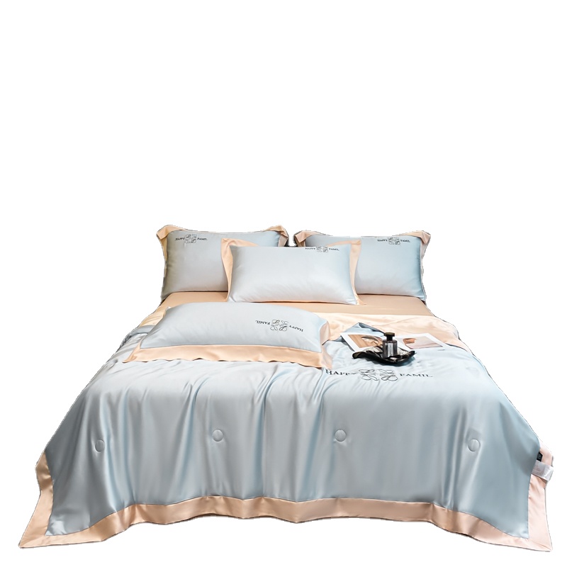 designers bed Oeko-Tex King Size Hotel Home Solid mulberry silk Fabric Quilt For Summer light green color bedding set