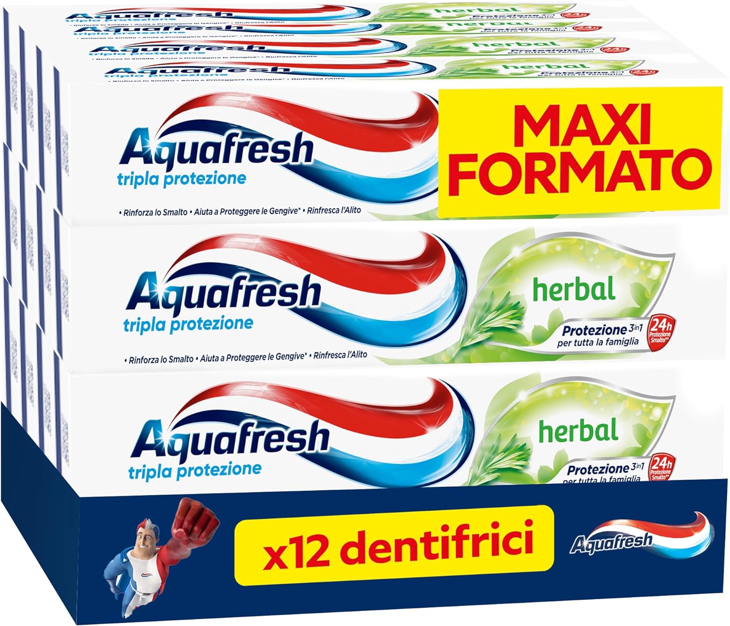 Aquafresh Triple Protection Toothpaste Herbal Flavour Pack of 12 Toothpastes x 75ml