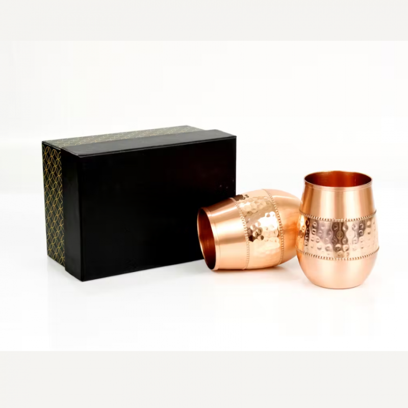 Premium Mid Metal Sequence Copper Glass Set (2 Glasses in a Fine Black Box) 250ML