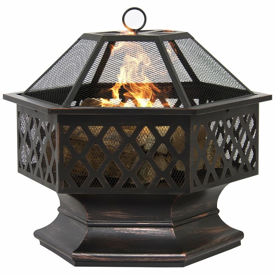 Low Price Black Coated Metal Solid Round Fire Pit Large Outdoor Heavy Round Wood Burning Firepit with Fire Poker Stick