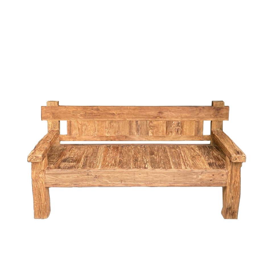 Bali Style Old Teak Bench Leisure with Weathered Wood Scraping Outdoor Furniture for Your Patio, Balcony and Garden