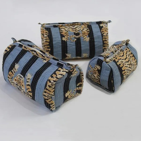 Quilted Cosmetic Bags, Set of 3 PC Makeup Bag, Organizer Travel Toiletry Bag Tiger Printed Pouch Bag Gift for Her