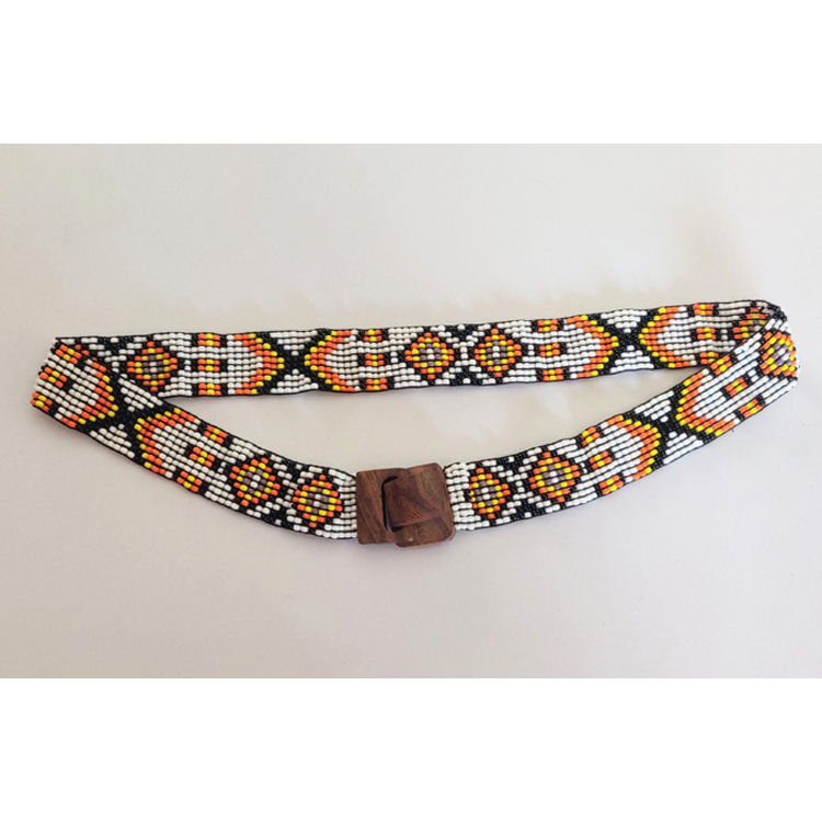 Latest New Design Handmade Beaded Belts for Women Ladies Casual Wear Elasticated Hand Embroidered Belt with Wooden Buckle