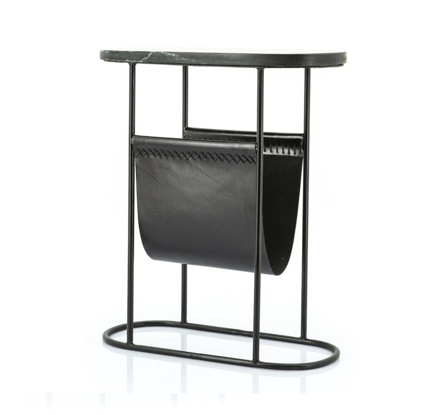 Good Selling Handmade Metal & Leather Magazine Rack Holder Hotel Black Metal Newspaper Racks Magazine Display Stand Side Table