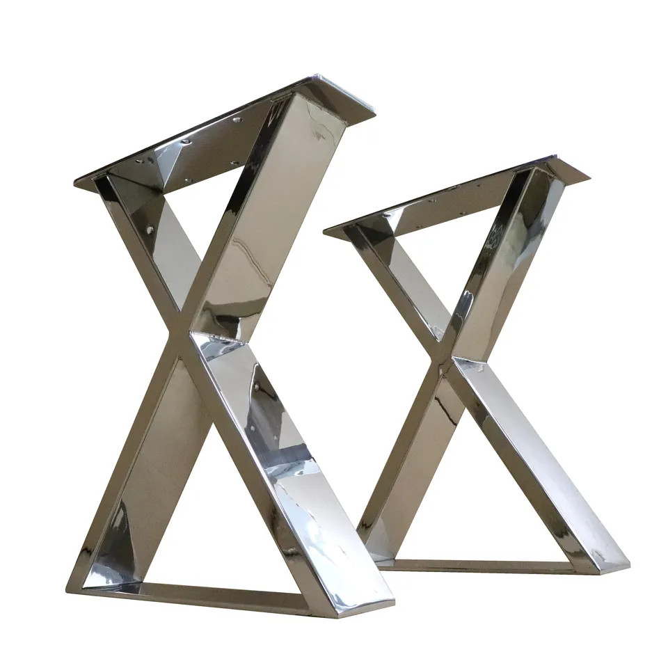 Furniture Legs furniture parts Hot Selling Stainless Steel Cross Frame Chromed Metal Dining Table Furniture hardware Table Legs