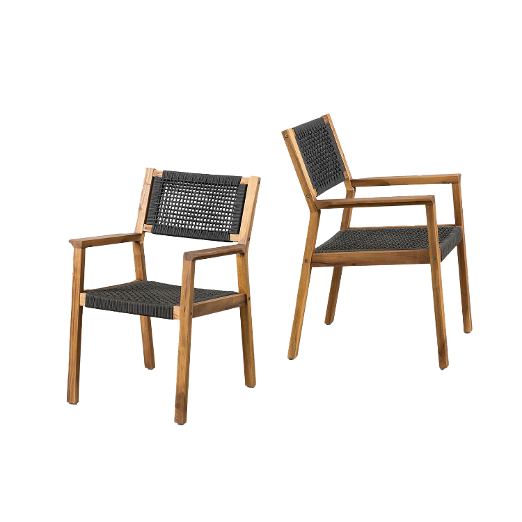 Vietnam Factory Direct Sale Solid Wood Vintage Design Dining Chair Coffee Shop Simple Home Stay Rope Woven Chair