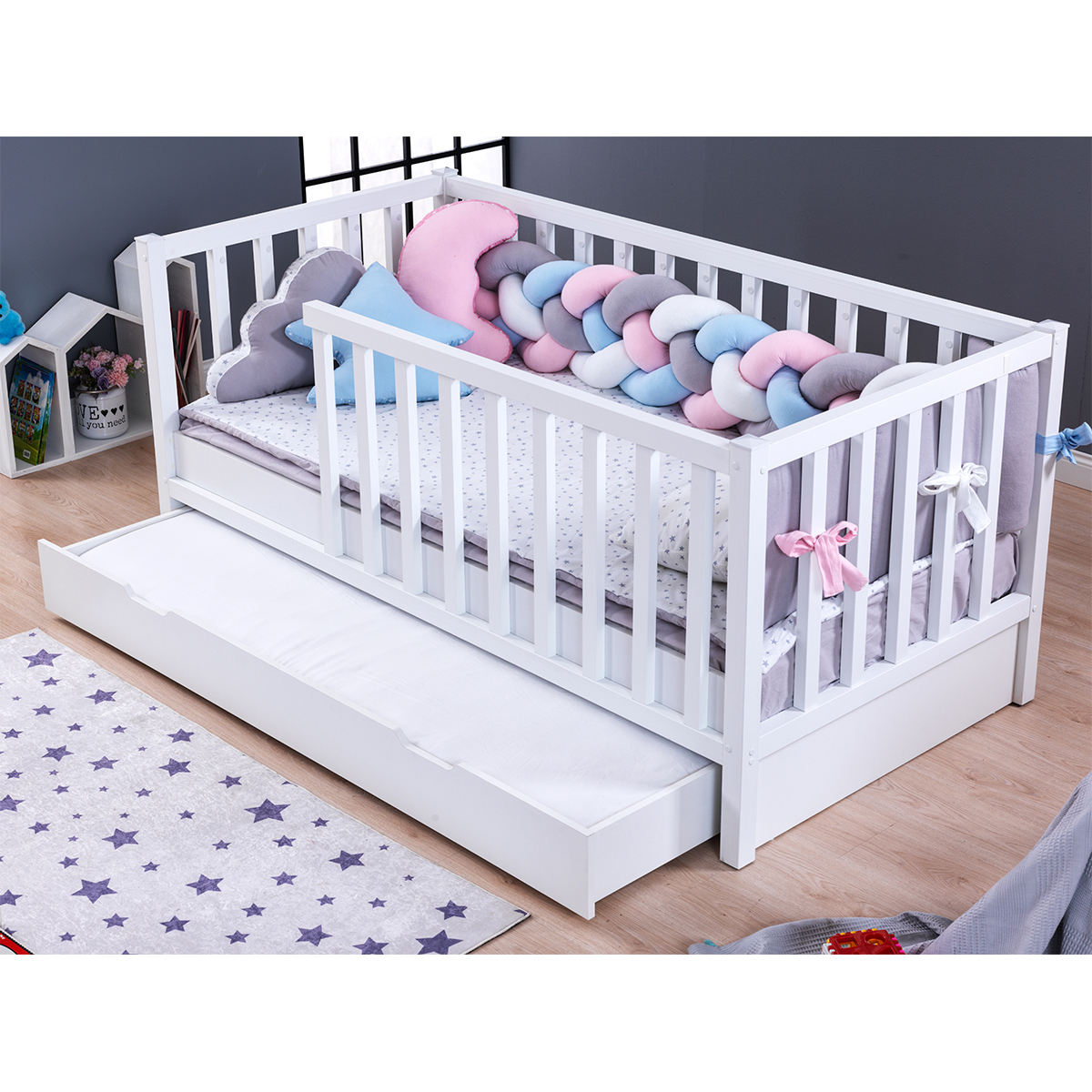 Cheap Modern Colour Children Furniture Bedroom Children's Bedroom Set Comfortable New Design Top Selling Wood Baby Cot Bedroom