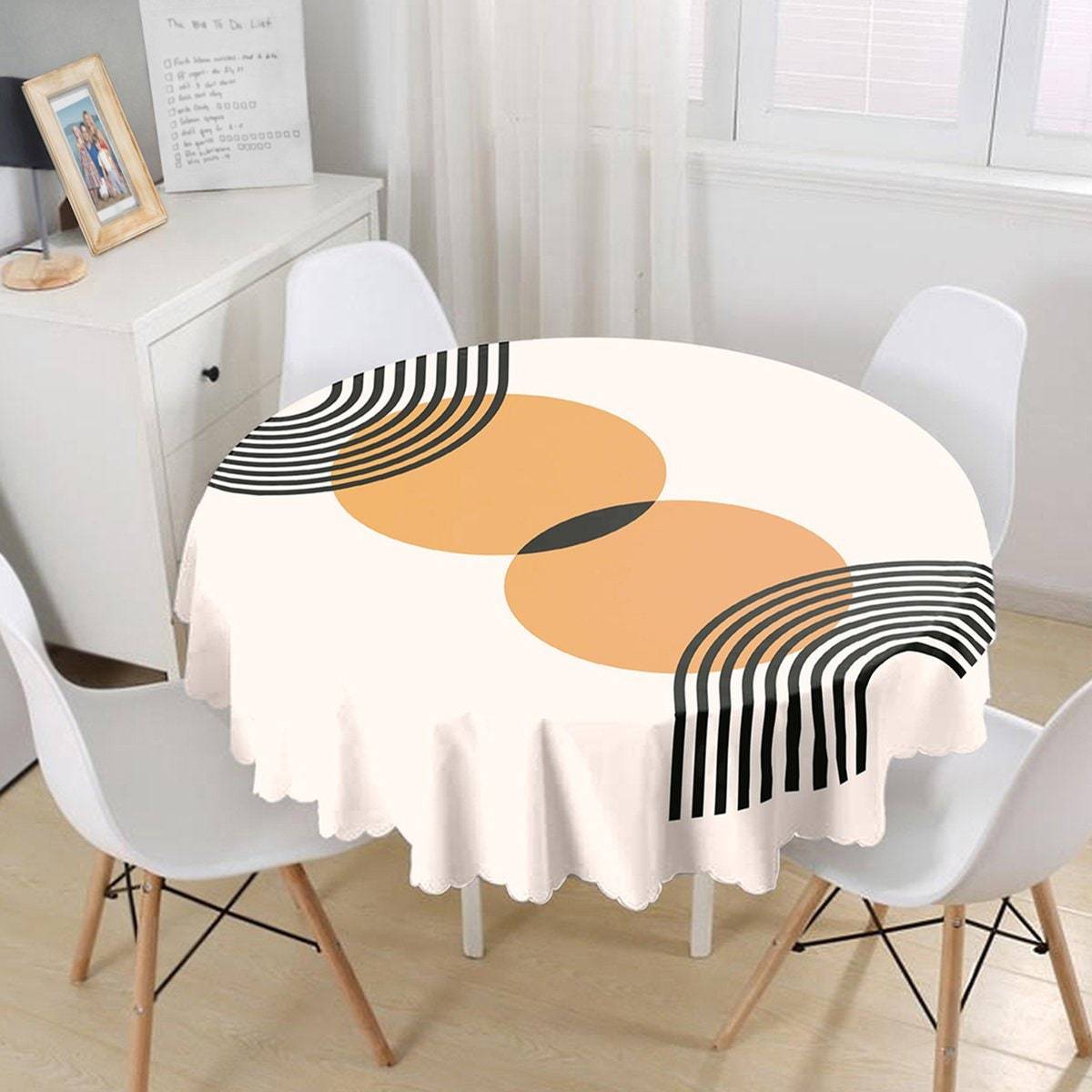 3D Digital Printing Round Table Linen Stain-Resistant Cotton Polyester Abstract Art Dining Tablecloth