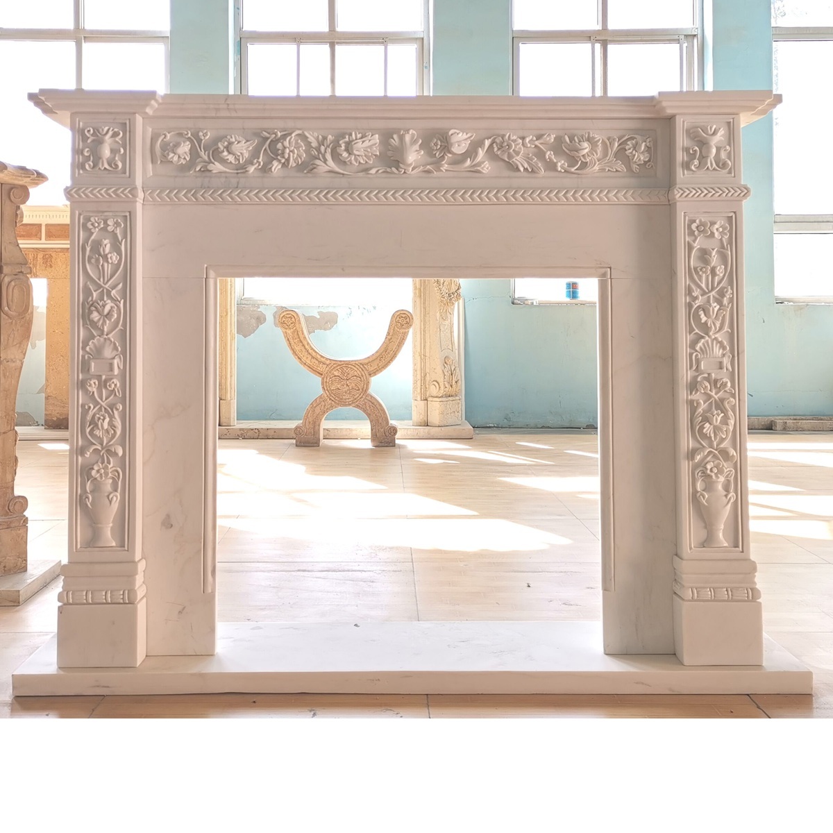 Customized High-end Hand Carved Classic Style Interior Decorative White Marble Fireplace
