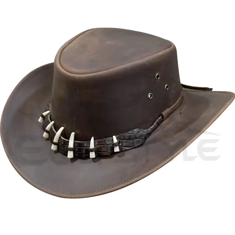 Western Leather Hats For Men Unique Crocodile Hatband Animal Teeth Cowboy Style Adjustable String XL Outdoor Unisex Leather Hats
