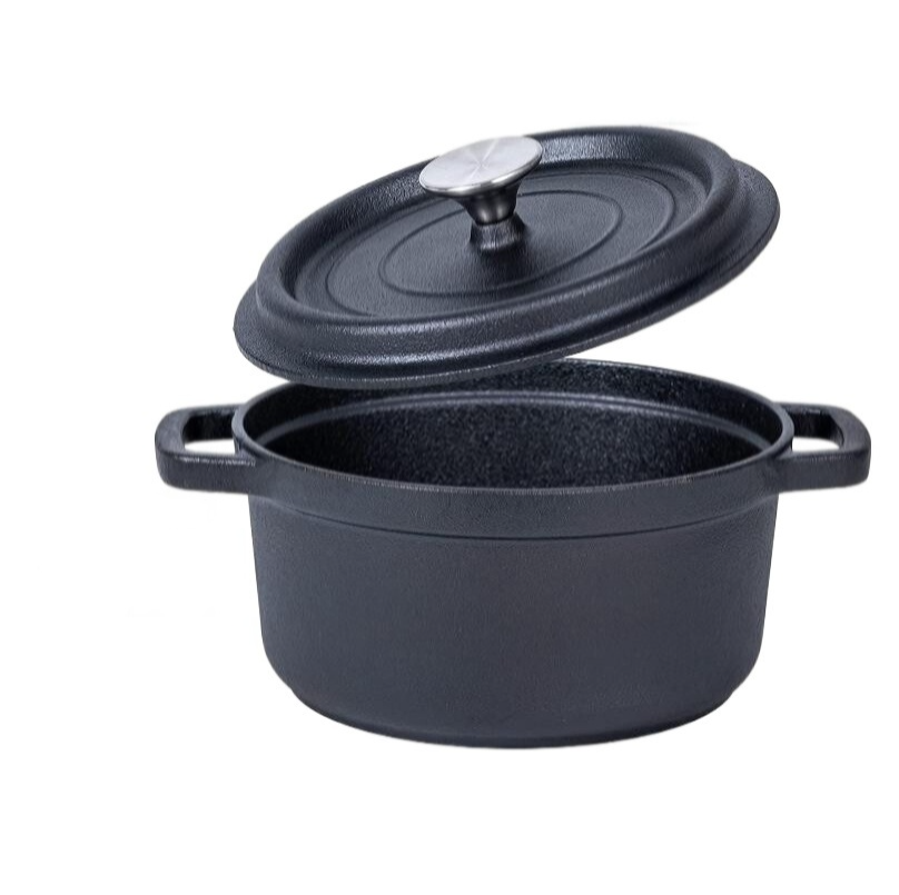 5QT матовый черный эмалированный чугунный голландский горшок для духовки кастрюля блюдо для приготовления пищи бастирование выпечки с крышкой и двойной петлей ручка черный
