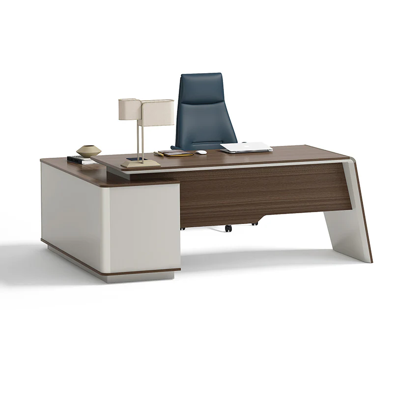 Modern Office Furniture - Luxury Executive Desk L-Shaped Computer Desk Wooden Business Furniture with Drawers and Shelves