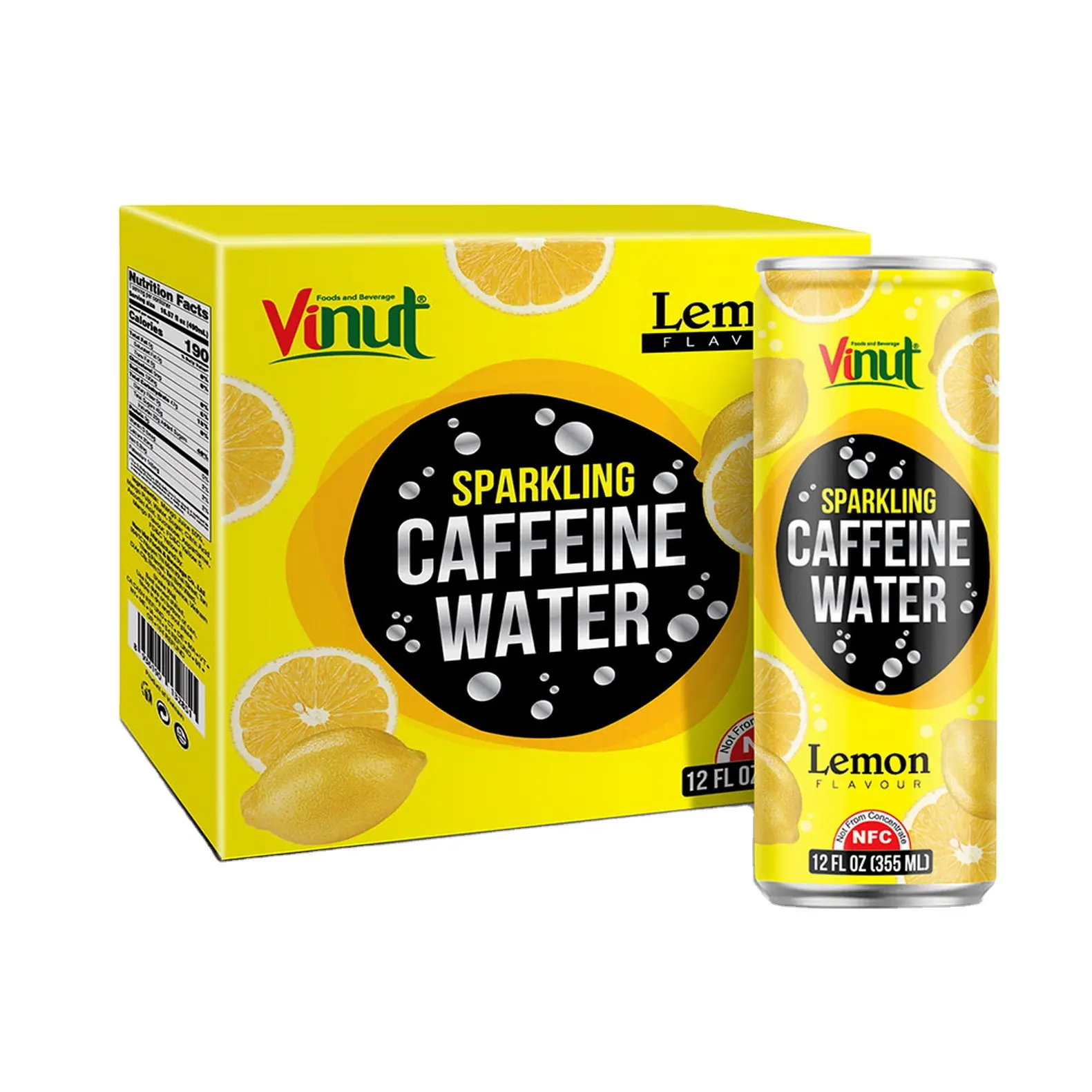 355ml Carbonated drinks VINUT Box 4 Cans Caffeine water Lemon Manufacturers Popular Beverage Customize Formulation