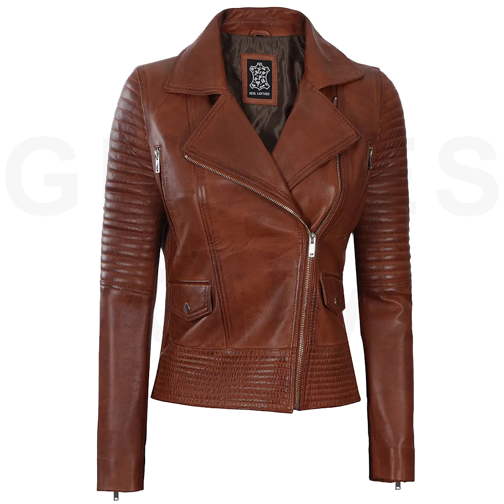 High Quality Ladies Genuine Leather Jacket For Winter Side Zipper Brown color Women Cowhide Leather Jackets