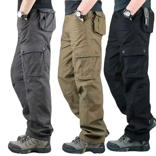 Men's Casual Cargo Pants with Multi Pockets, Large Size Straight Winter Trousers for Men