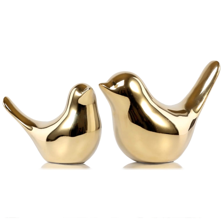 Gold bird statue is suitable for modern style home decoration living room bedroom office desktop cabinet