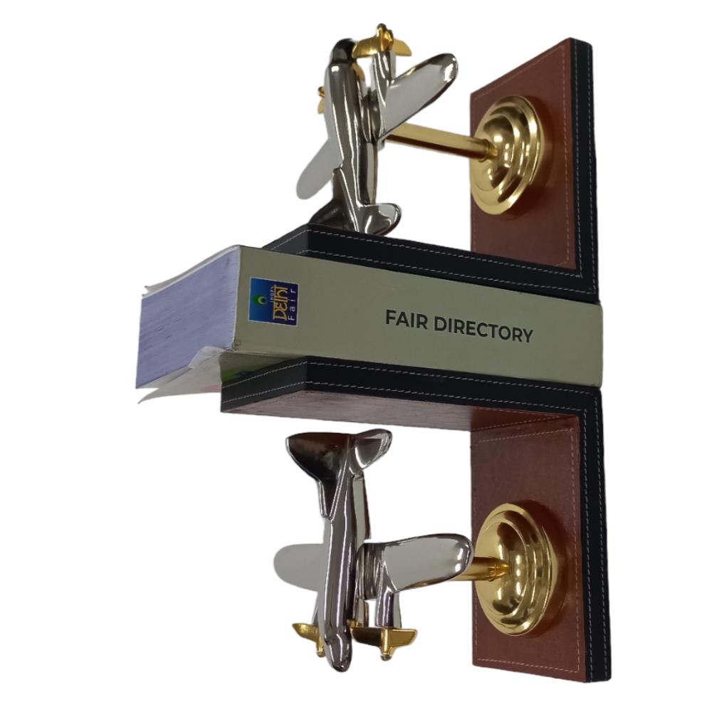 Business Giftware Aircrafts Books Holder Stand super Sales Nice Eye Catching Quality Aluminum Or Wood Base Bookend Silver & Gold
