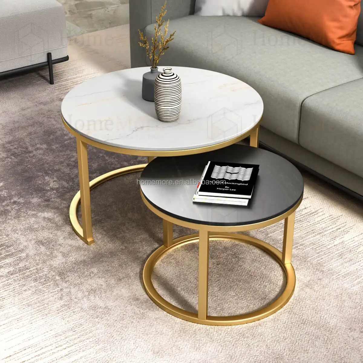 Black Gold metal Modern white Marble wood top nordic nest table living room nest of side end table set of 2 round coffee table