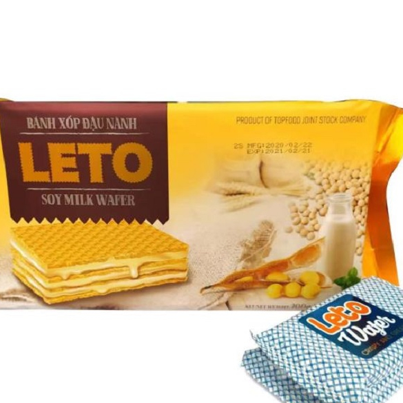 [Vietnam] Fast shipping + ISO22000 Crispy Biscuits Certified Leto Soy Milk Wafer 200gr Sweet Biscuits from Viet nam
