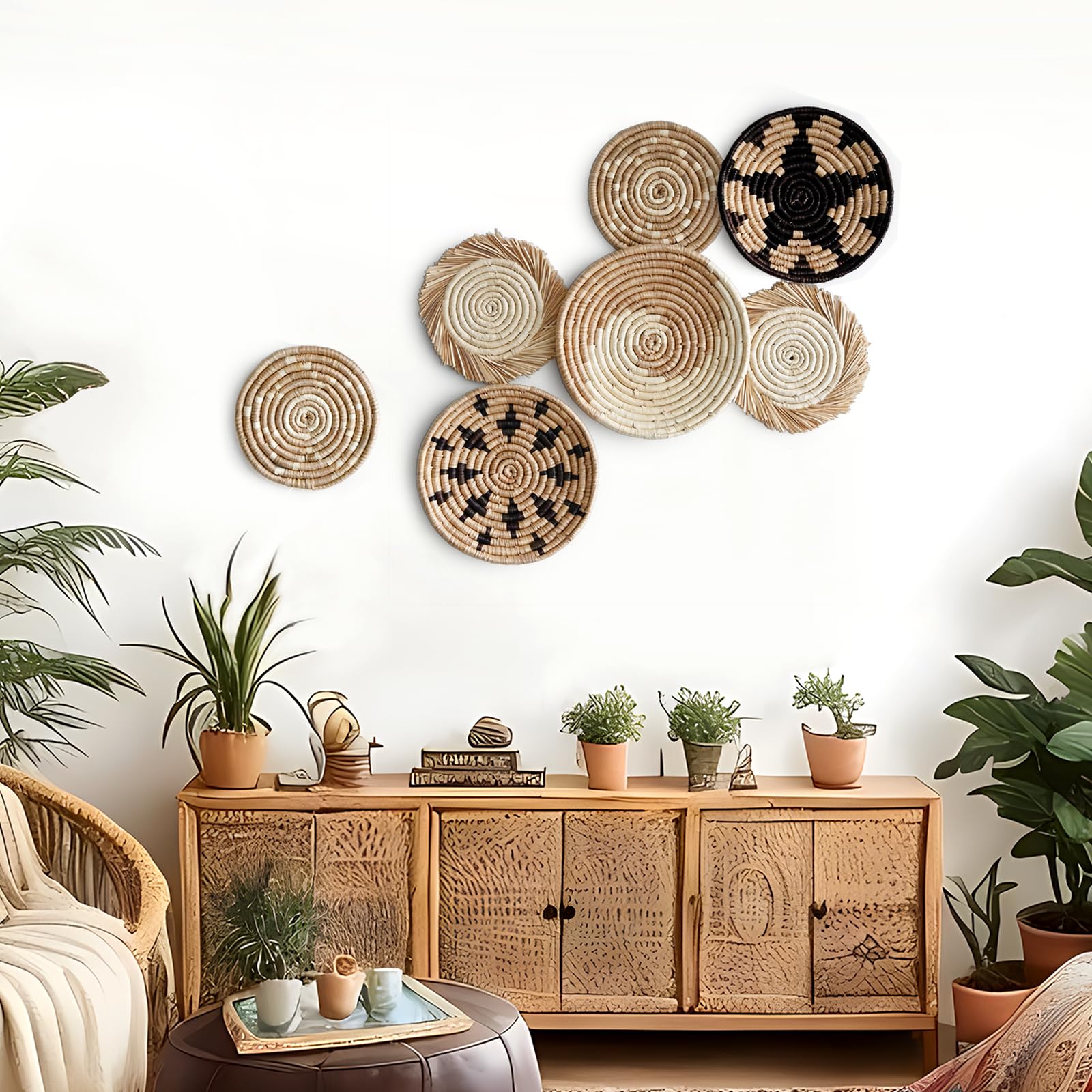 Large Size Bohemian Woven Seagrass Straw Baskets Handmade Wall Hangings Modern Vintage Home Decor Classic Living Room Decoration