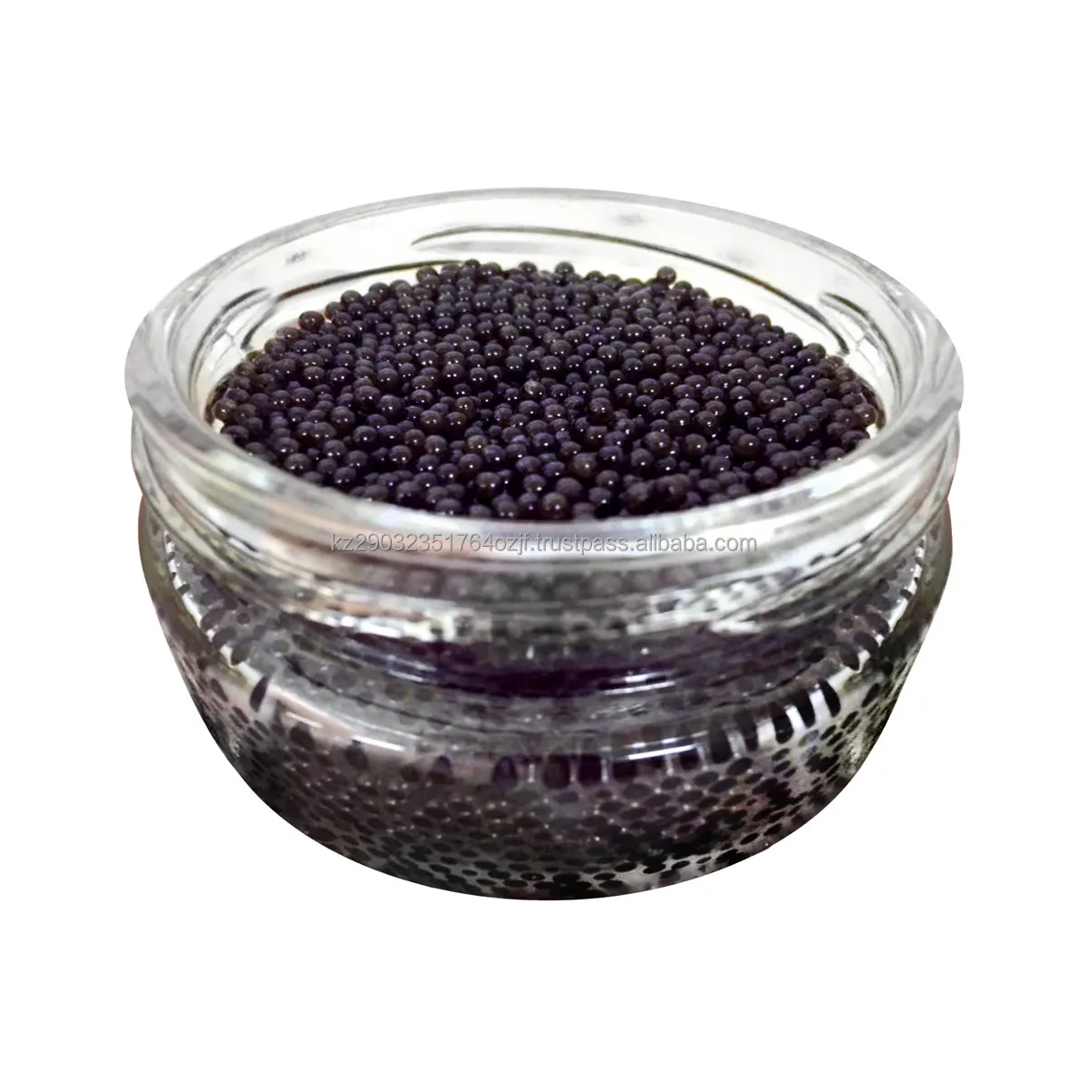 Pasteurized farmed sterlet caviare pre-packed in glass jar from fishfarm