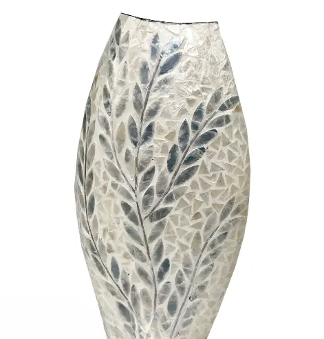 Exquisite High end quality table vase with reed shaped Mother of pearl inlaid table vase MOP flowers vase for home accessories