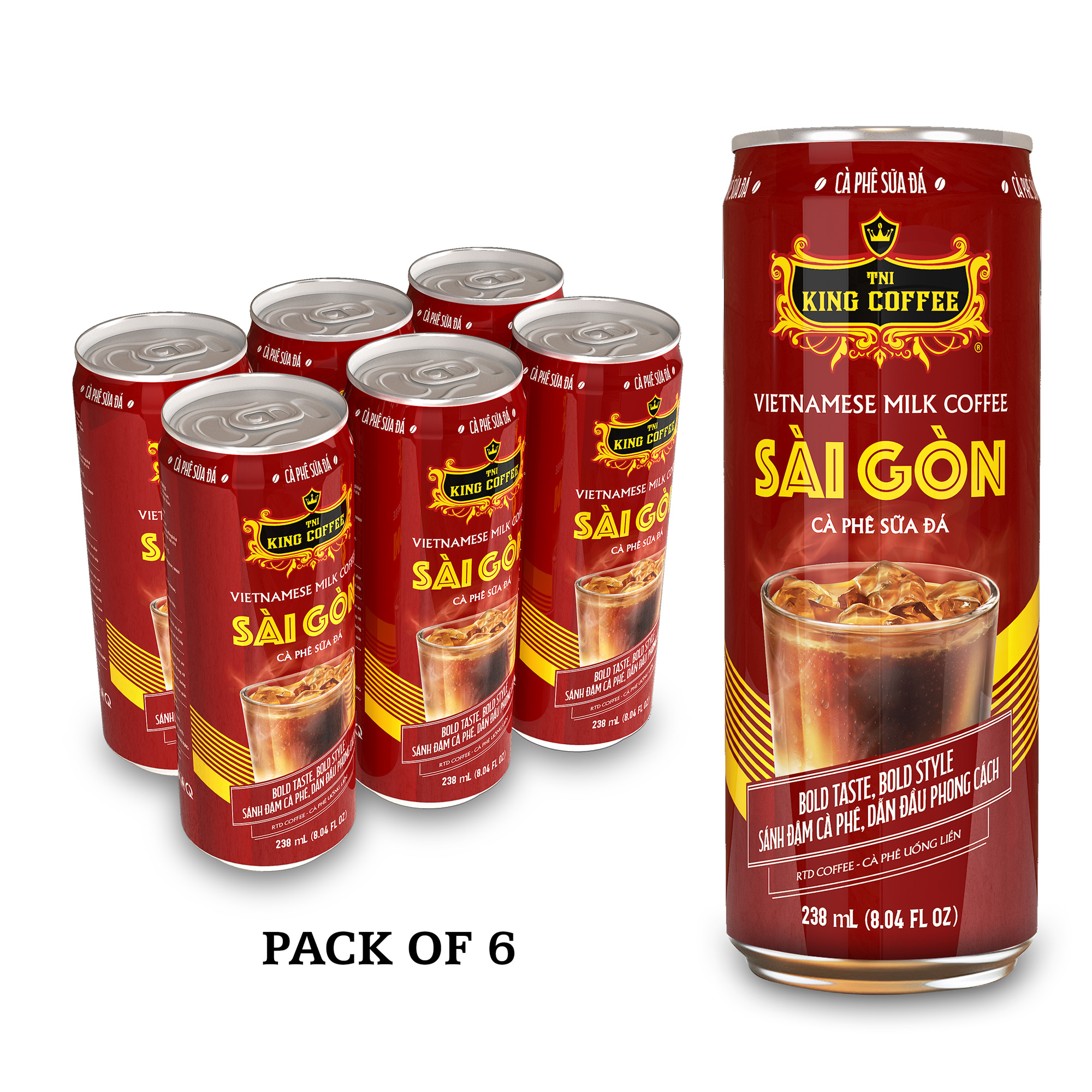 KING COFFEE-(готовый к питью), хорошо вкусный вьетнамский холодный молочный кофе 238 мл-24 банка в коробке от вьетнамского бренда Coffee