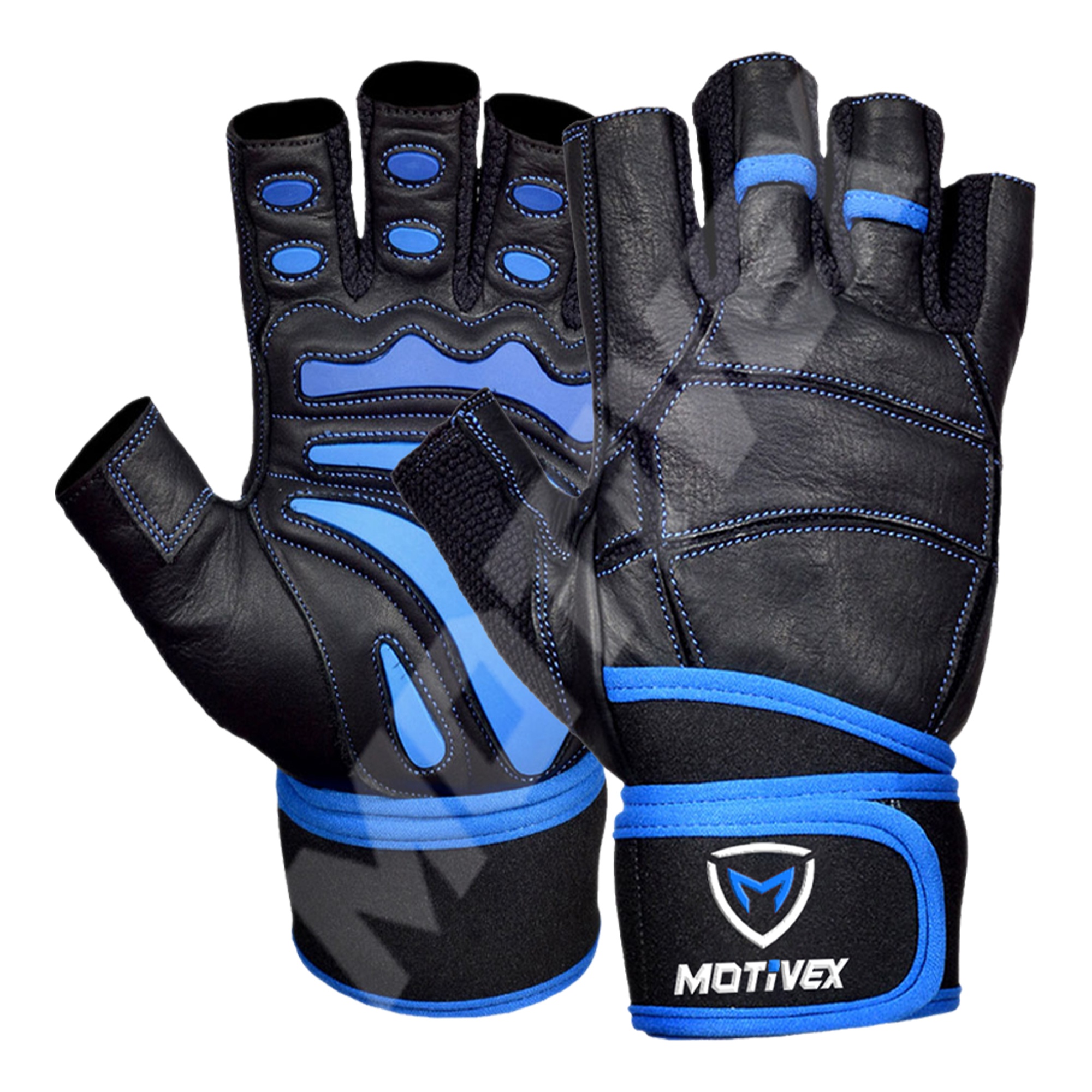 Motivex Genuine Leather Weight Lifting Training Exercise Fitness Glove with Attached Wrist Strap Workout Gloves Gym Gloves