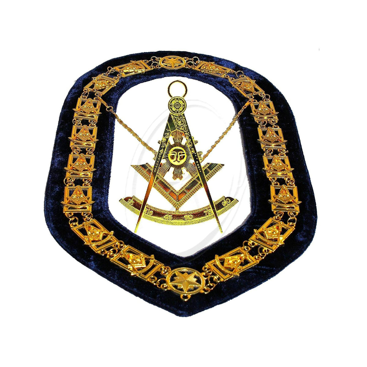 Золотая цепочка на воротник Masonic last Master с синей подкладкой + кулон