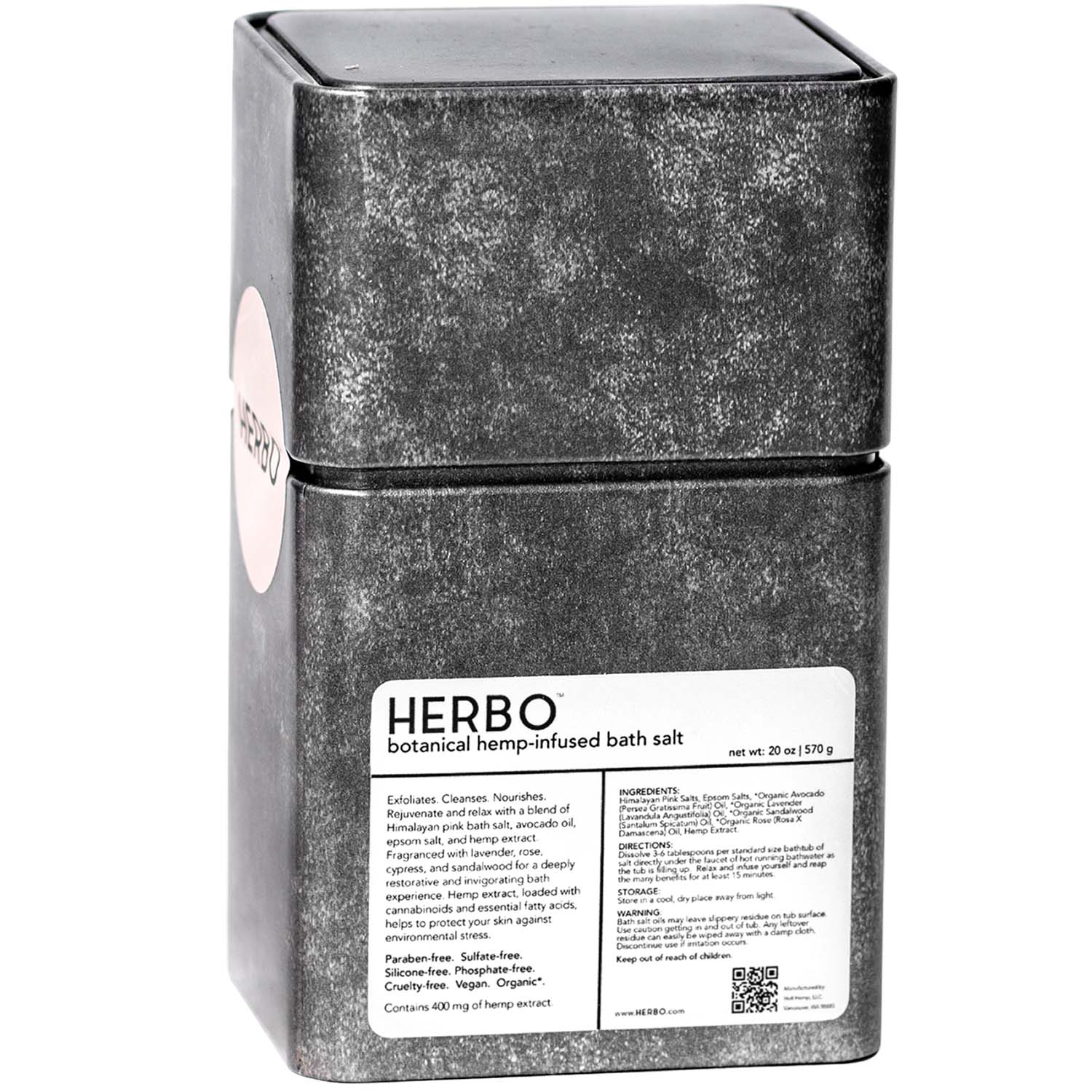 Соли для пеньковой ванны Herbo, восстанавливающие и бодрящие ощущения в ванной с солью эпсома, розовой гималайской солью, 20 унций