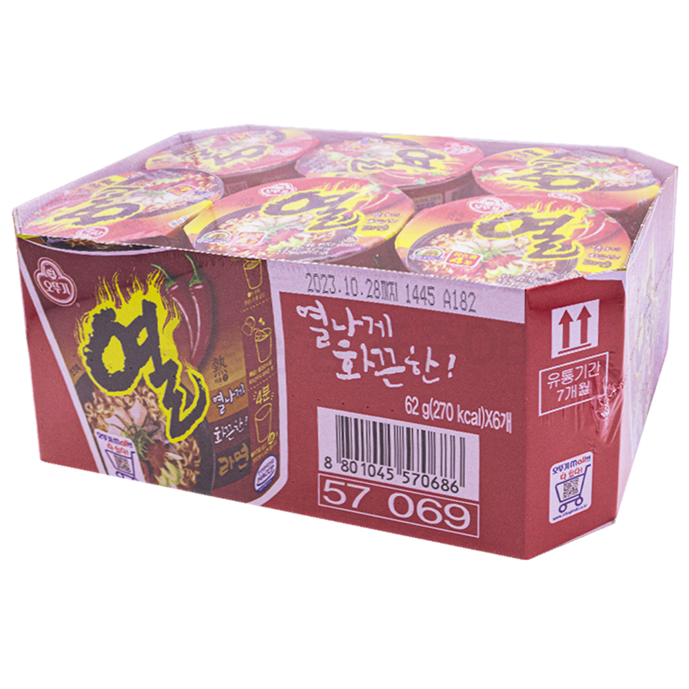 [Ottogi] Yul Ramen Cup (62GX6) Hot & Spicy Korean Instant Noodles Korean Food Wholesale Ramen Noodles ECO Package