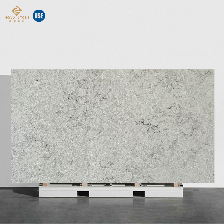 NV610 Carrara Gray Floral Stainless Quartz Stone Slab