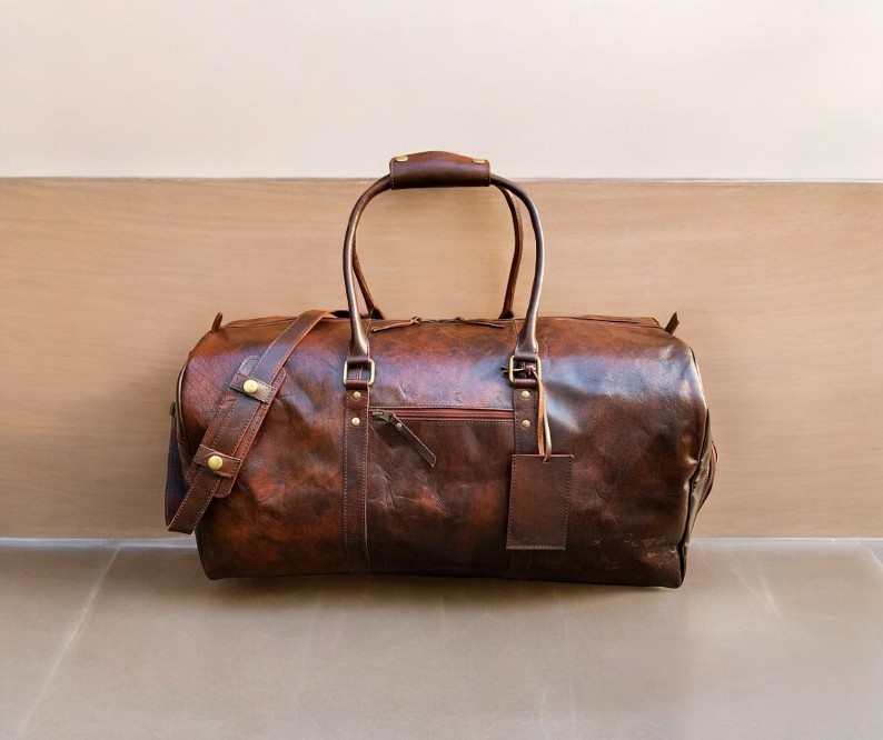 Luxury Large Carry On Real Leather Luggage Duffle Bag with Shoes Compartment Multifunctional Storage Hanging Suitcase Travel Bag