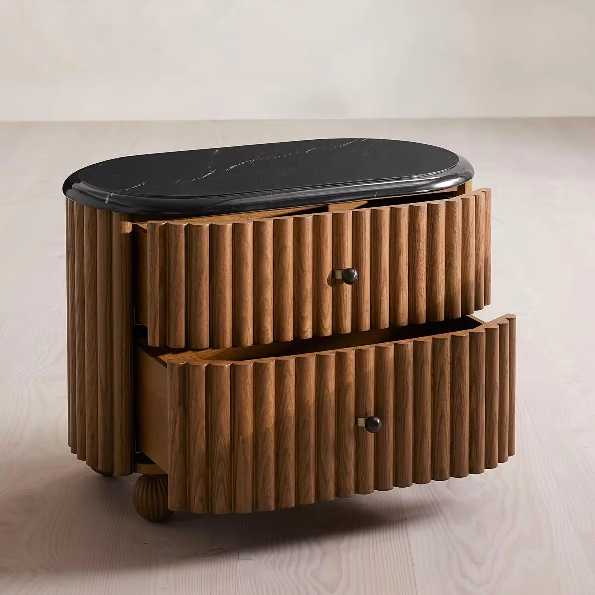fluted Large Bedside Table Premium Solid Wood Table/Nightstands for Living Room and Bedroom Home Furniture