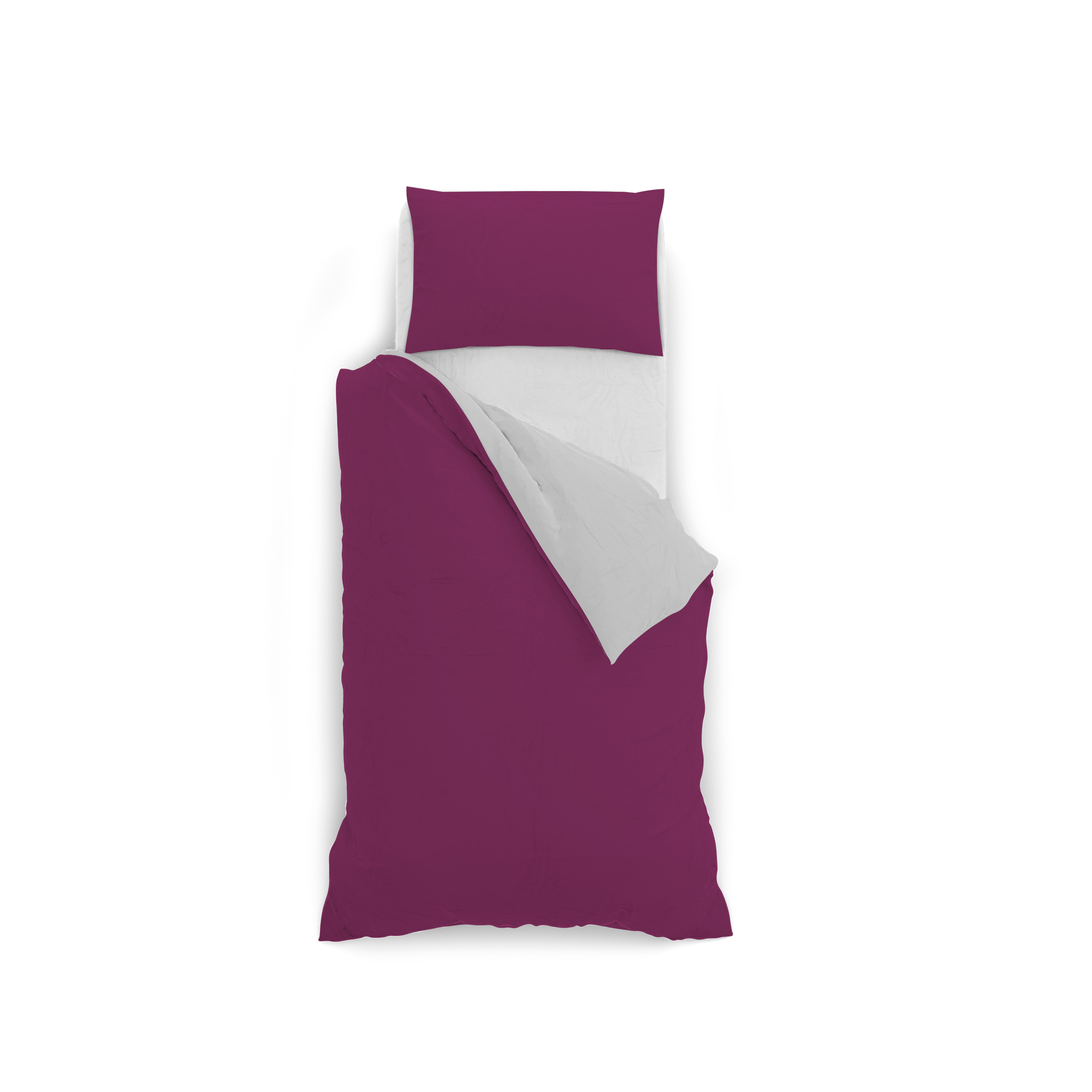 Made in Italy Natural Color Duvet cover with Doubleface Bag sheet and Pillowcase 100% Cotton Single Fuchsia Light grey