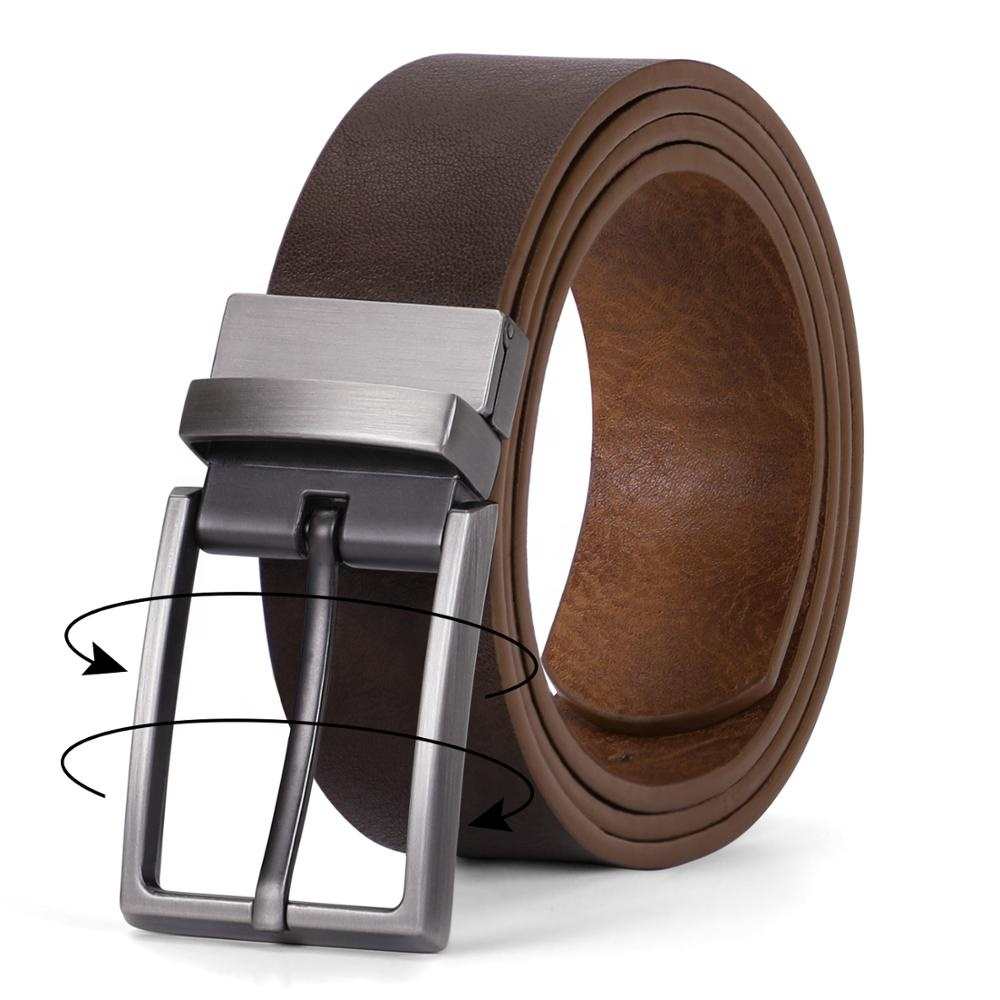 High Quality Double Sides Rotatable Cinturon De Cuero Hombre Reversible Pin Buckle Custom Leather Belts For Men