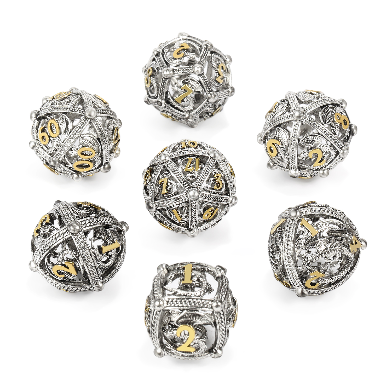 Polyhedral DND Dice для Role Playing, Dragon Hollow Metal Dice Set для Tabletop Game, D & D, d4, D6, D8, D10, D12, D20, 7Pcs