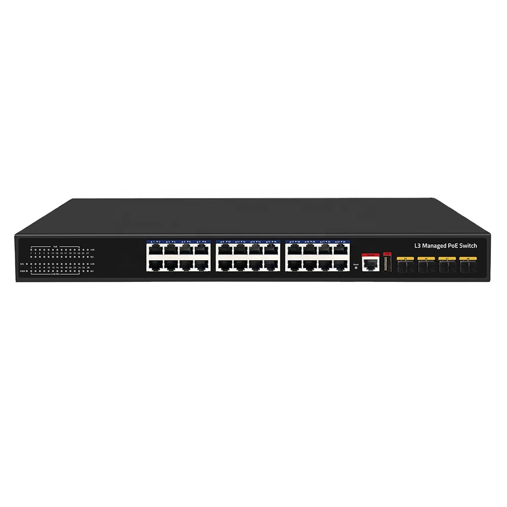 Высокая производительность 24 порт Gigabit и 4 порта 10G SFP + uplink IEEE 802.3af/at 400W L3 + управляемый сетевой коммутатор PoE