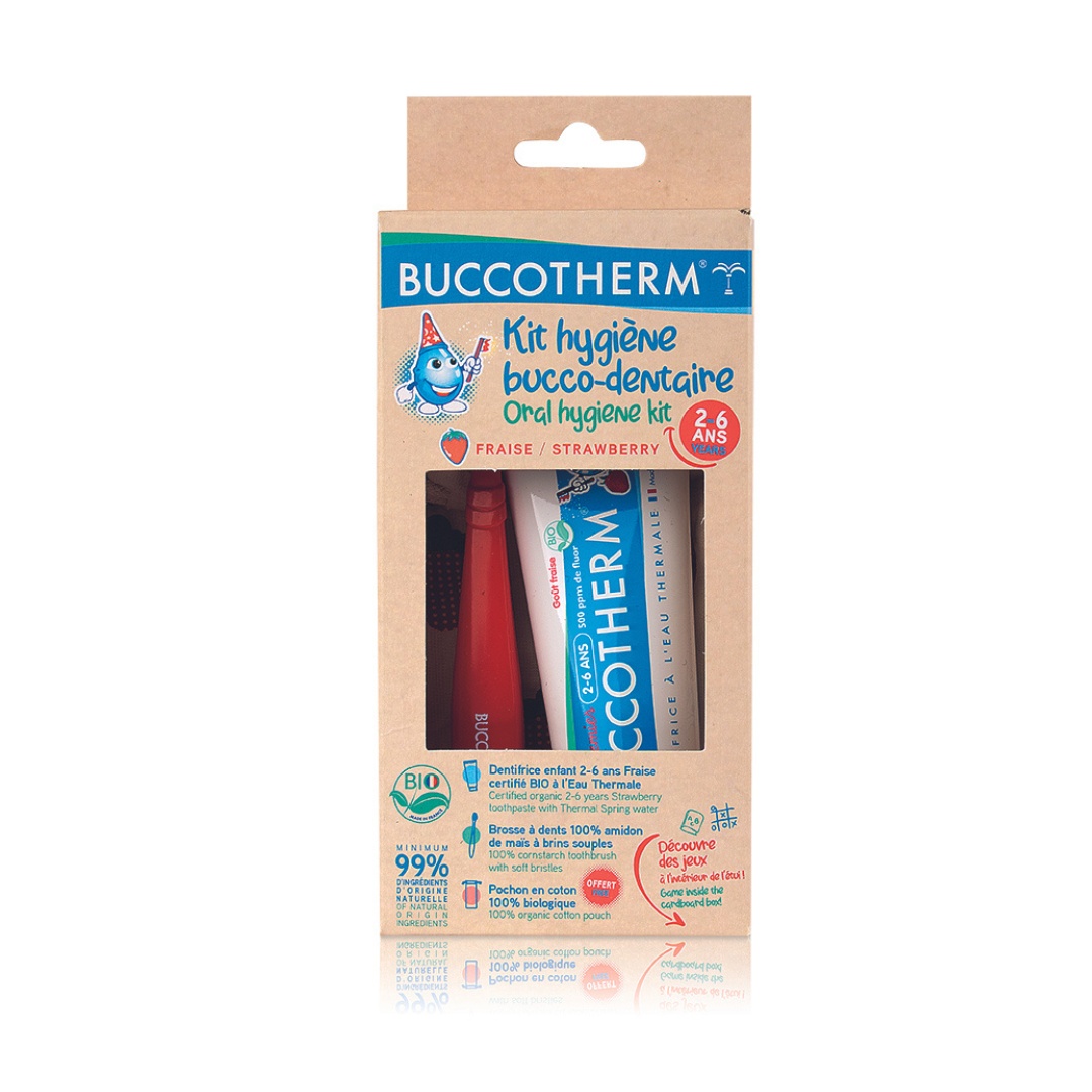 Eco-friendly oral hygiene kit 2-6 years : Strawberry toothpaste organic certified with Thermal SpringWater - 50ML