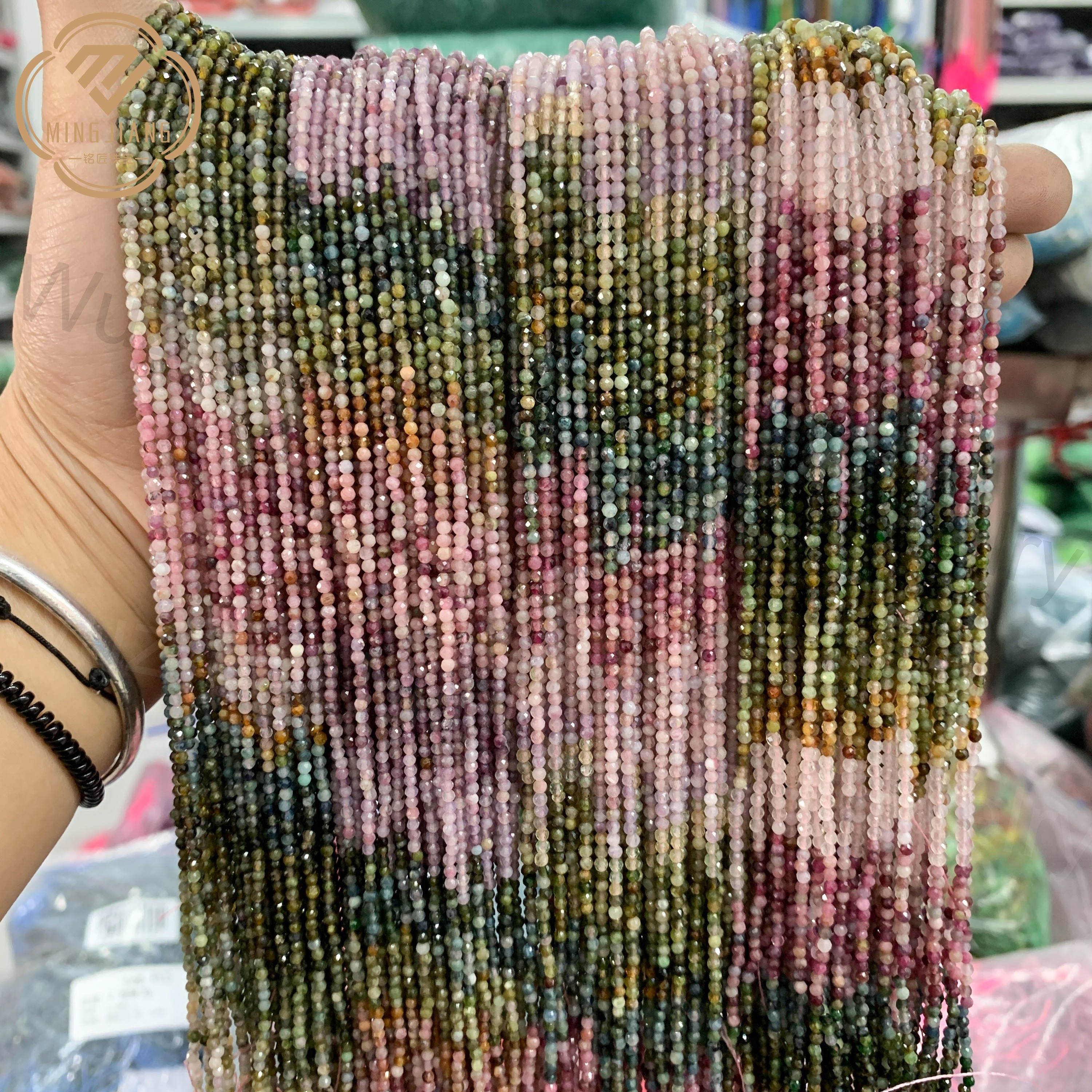 High-quality Wholesale Natural Crystal 2mm Gradual Color Tourmaline Stone Beads Long Chain Jewelry Accessories Loose Beads