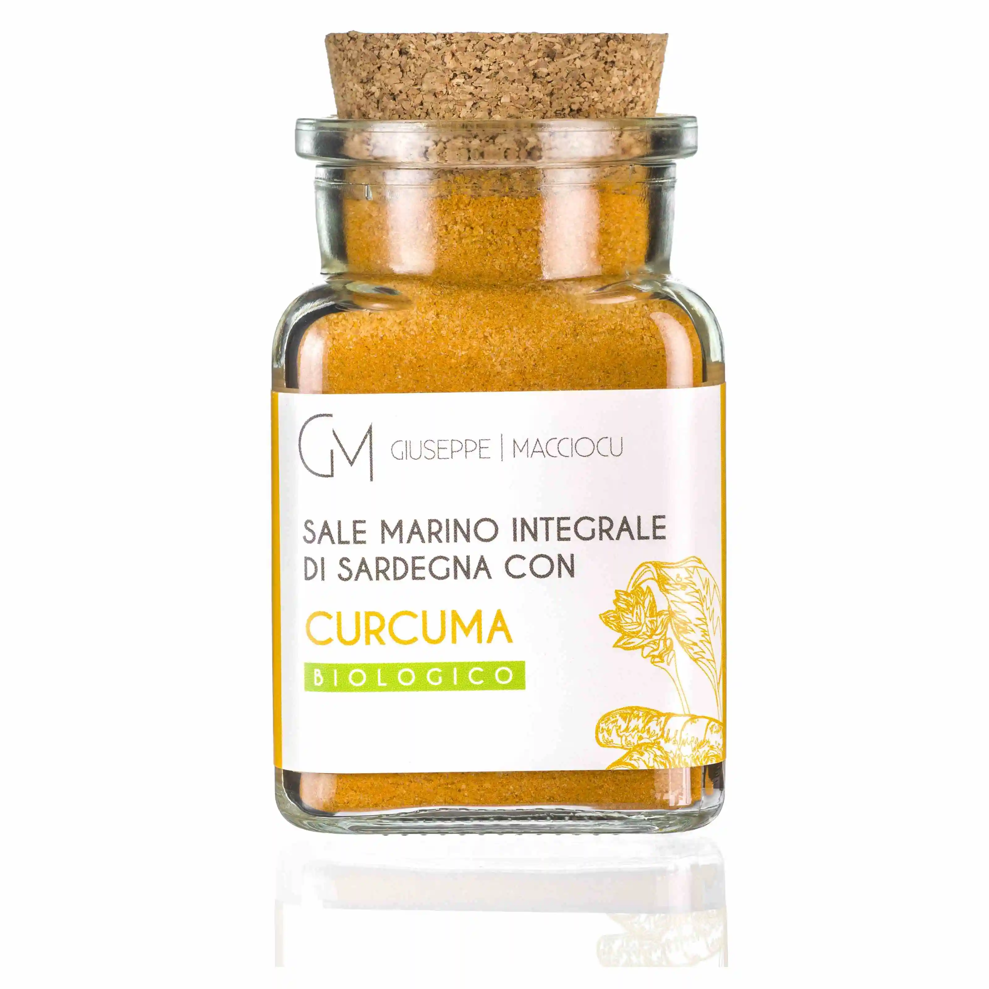 Unrefined Biologic sea salt with turmeric curcumin 210gr Jar with cork cap
