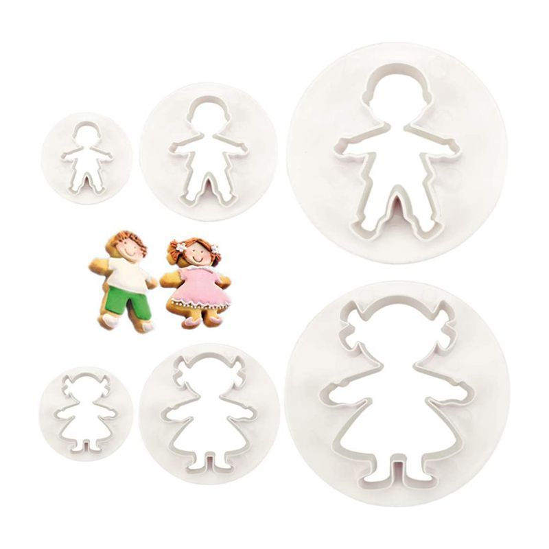 Lixsun 3pcs Cute Funny Gingerbread Boy and Girl Lebkuchen Man Plastic Fondant Christmas Cookie Cutter Embosser Molds Set