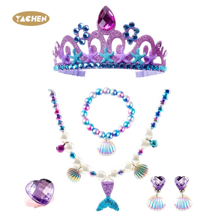 YACHEN Children's Diy Jewelry Accessories Princess Mermaid theme party Necklace Bracelet birthday crowns set