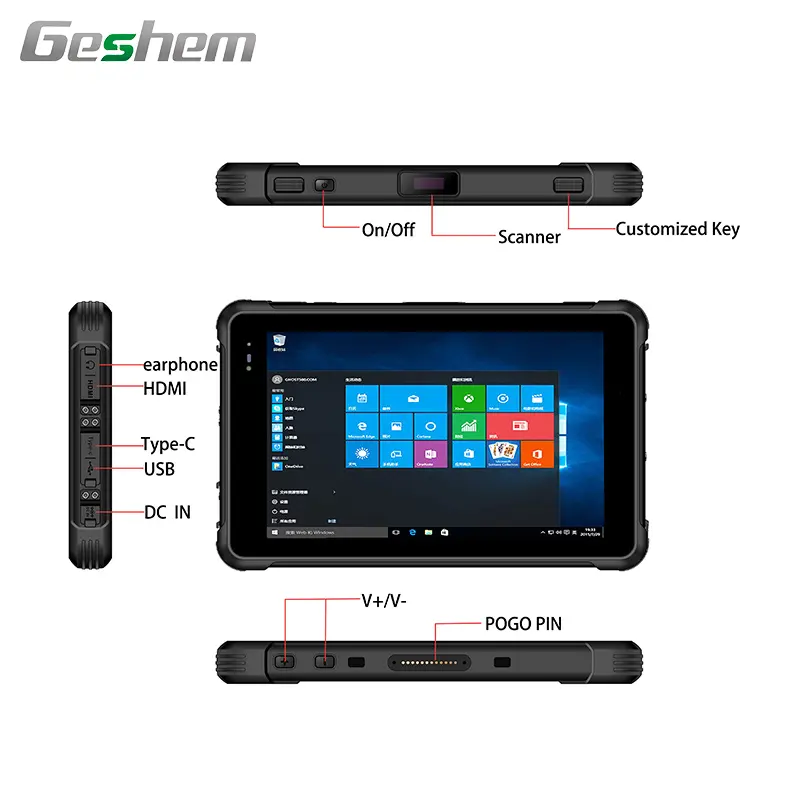 10-дюймовый противоударный Прочный планшет Win 10 IP67 NFC/RFID/2D 1000 nits дополнительно для офиса/транспортного средства