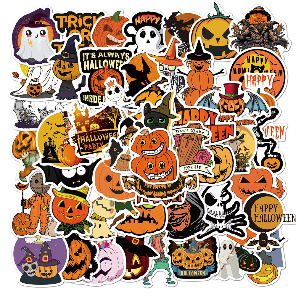 7 Style 50 Sheets Holiday Decoration Horror Graffiti Computer Waterproof Pvc Halloween Sticker