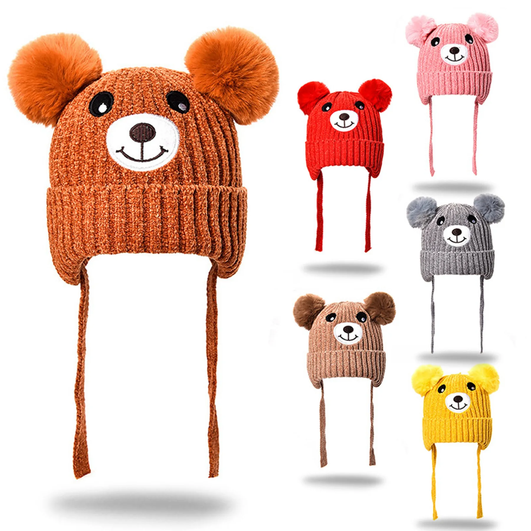New Style Cute Kids Baby Cartoon Bear Warm Winter Knitted Hats
