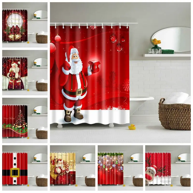 Modern Style Christmas Tree Shower Curtain, 2023 Best Sale Water Proof Shower Curtains With Hooks